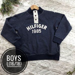 [Tommy Hilfiger] Navy Blue Henley Sweatshirt Size L Large (16/18) Boys Top 1985